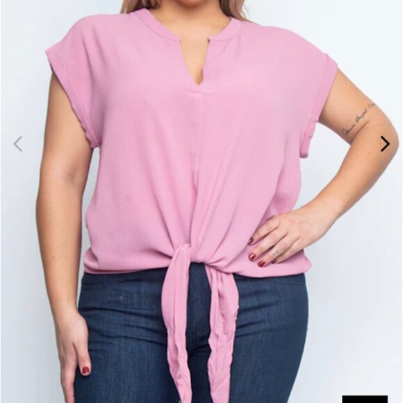 NEW  Plus Size Dolman Sleeve Mauve Chiffon Top with Tied Waist Bohemian - Picture 3 of 7
